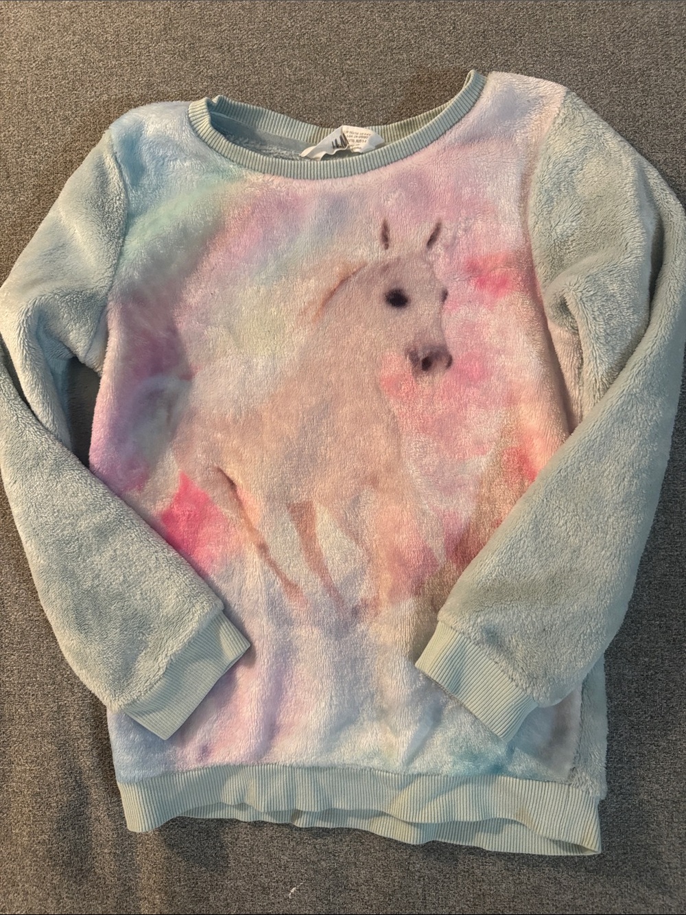5/$15- Girls' Pastel Unicorn Plush Fleece Sweatshirt - Light Blue